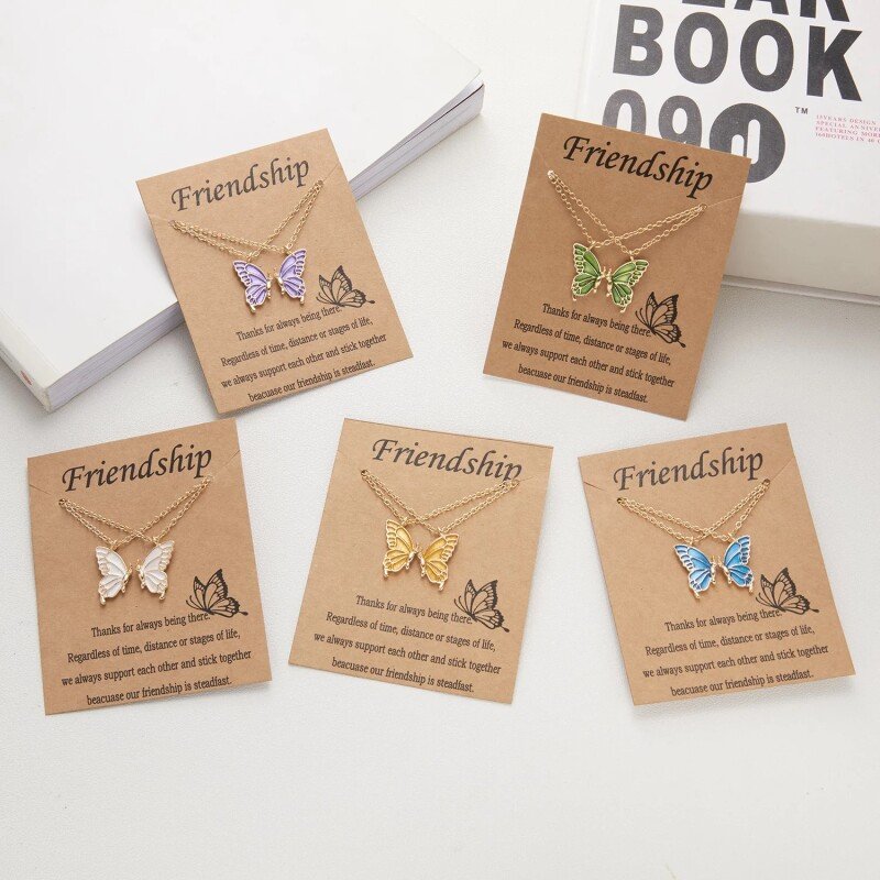 1 Pair Butterfly Friendship Pendant Necklace