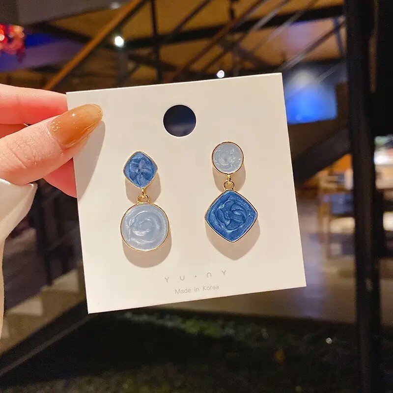 Blue Assymetrical Earrings