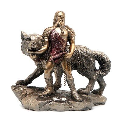 Norse God Tyr with Fenrir Statue